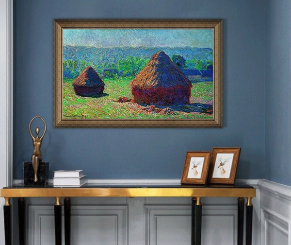 现代简约莫奈名人油画草垛深夏装饰画典雅栗7247cm