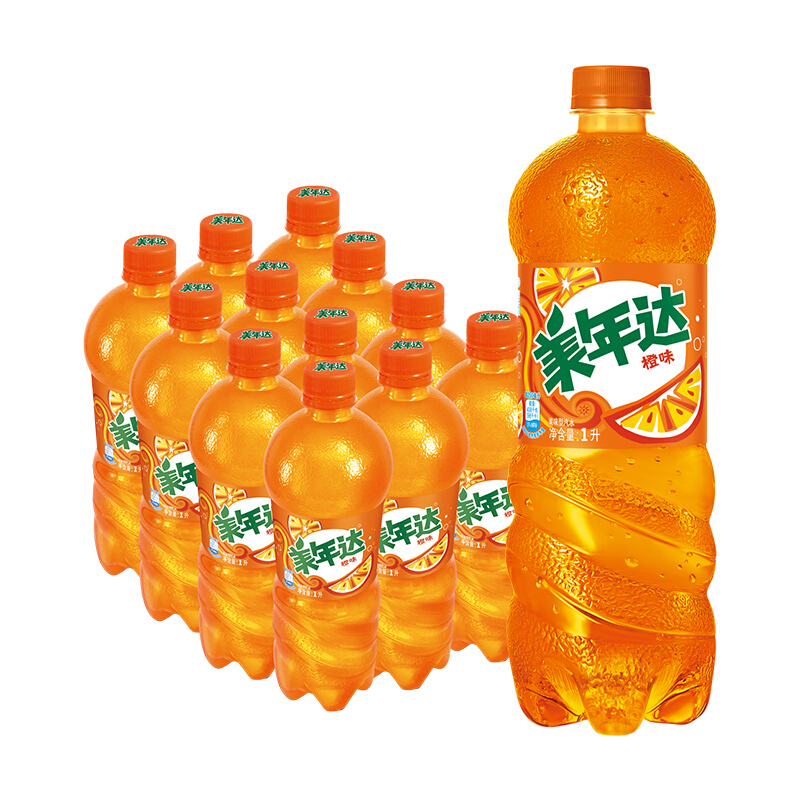 美年达可乐 mirinda 橙味 汽水碳酸饮料 1l*12瓶