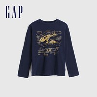 Gap男童趣味印花純棉長袖T恤春季625076 新款兒童上衣洋氣童裝