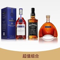 cdf会员购：洋酒组合 马爹利蓝带干邑公升装 1000ml+马爹利XO干邑公升装 1000ml+杰克丹尼波本威士忌公升装 1000ml