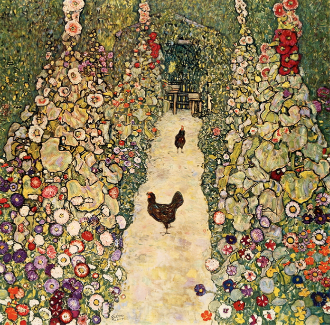 Artron 雅昌 克里姆特名人油画《有母鸡的园中小径》装饰画挂画 60×60cm