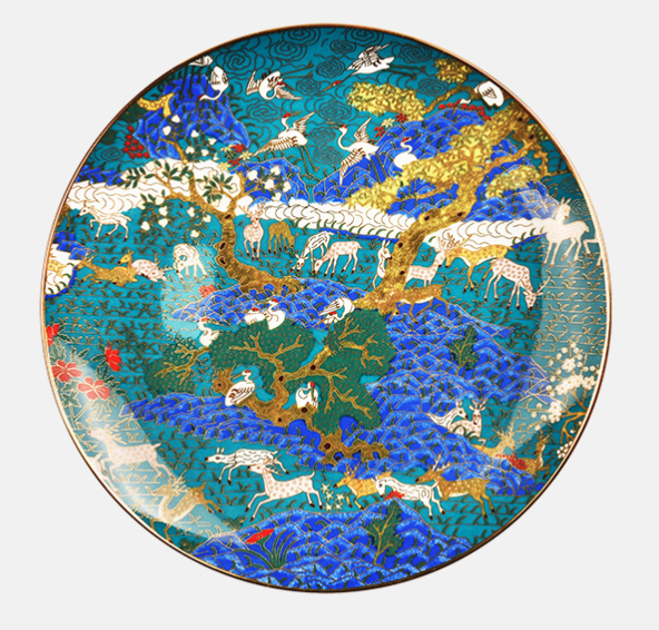中国风 鹤鹿同春 传统吉祥图案 景泰蓝 骨瓷盘 餐具 摆件