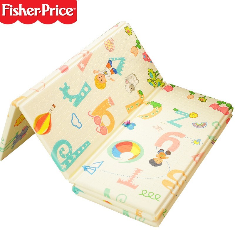 Fisher-Price 儿童爬行垫XPE双面折叠垫加厚带包边爬爬垫地垫英文180*200*1cm