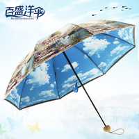 移动端：百盛洋伞女士双层遮阳伞黑胶防晒防紫外线太阳伞晴雨两用三折伞
