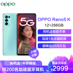 OPPO Reno5 K 5G,OPPO Reno5 K 5G配置 oppo reno5 k 5g 恋恋青风 12gb 256gb 全网通 6400万水光人像四摄 ai