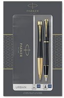 Parker 派克 Urban Duo 鋼筆/圓珠筆，啞光黑色，金色飾邊，藍色墨囊和筆芯，帶禮盒
