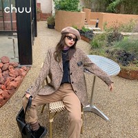 CHUU豹纹西装外套女2021新款春季CHIC新潮炸街设计感小众休闲西服