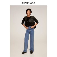 MANGO女装皮衣2021春夏新款圆领长袖短款设计机车风夹克