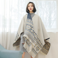 韓版旅游大披肩圍巾女秋冬季外搭斗篷兩用雙面加厚空調房夏披風毯