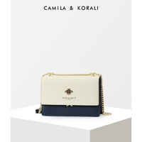 CAMILA&KORALI 品牌2021新款潮ck风包包女包单肩斜挎链条蜜蜂腋下小包女士春季轻奢女式 米白配蓝