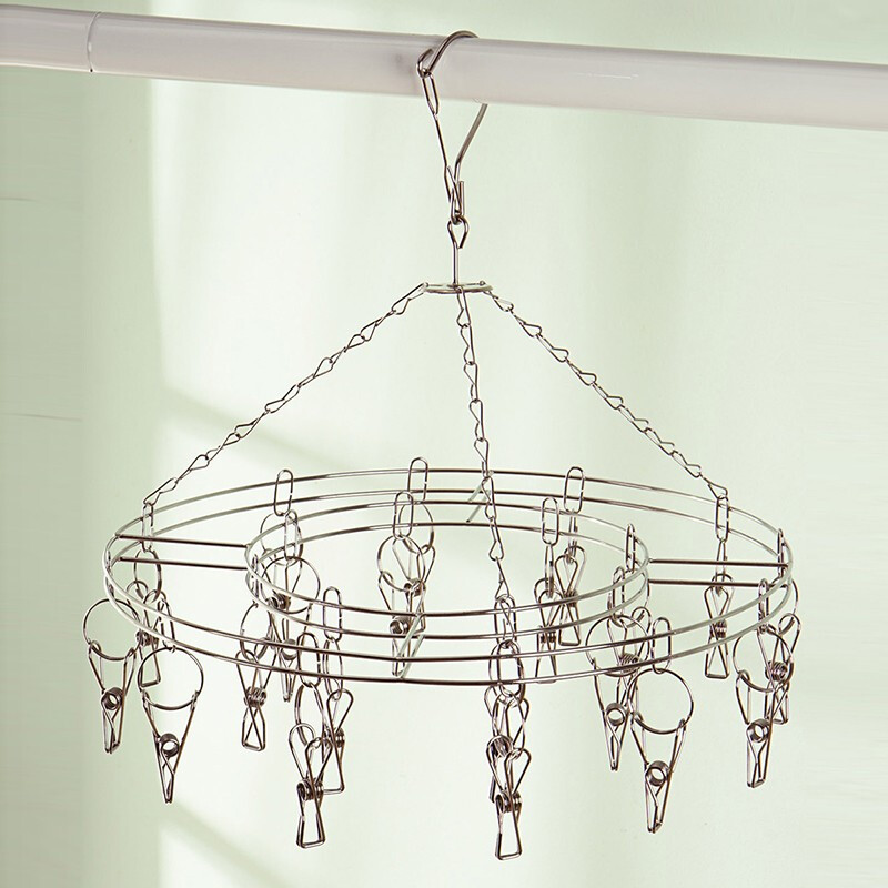 欧润哲 袜夹子 不锈钢圆形防风多头夹子 宝宝内衣内裤晒衣架 20夹