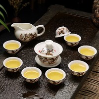 澜扬 陶瓷家用茶具办公家用盖碗茶具白瓷冰裂茶杯盖碗功夫茶具套装整套