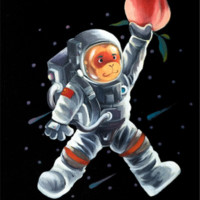 陈建周《宇航员举桃》45×60cm 2019年 版画装饰画 布面微喷