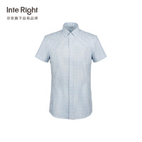 InteRight INTERIGHT 时尚休闲短袖衬衫男蓝格衬衫