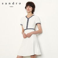 sandro2020春夏新款女装微褶喇叭款艺术时尚针织连衣裙SFPRO01160 白色 38