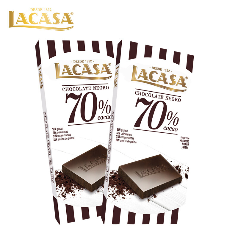 LACASA 乐卡莎 70%85%92%黑巧克力100g可可脂西班牙进口
