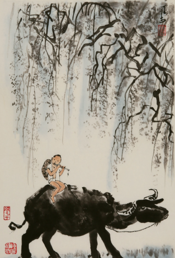 朵云轩 李可染木板水印画《牧童吹笛》40x27cm 宣纸 1962年