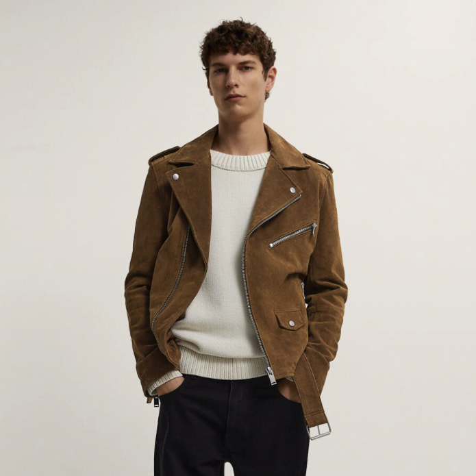 ZARA 08281402704 男装 机车款真皮皮衣