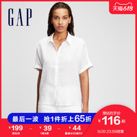 Gap女装亚麻宽松透气短袖衬衫879551夏季2021新款通勤蝙蝠袖上衣
