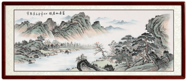 尚得堂手绘国画山水画毛远俊富春山居图16585宣纸沙比利实木框