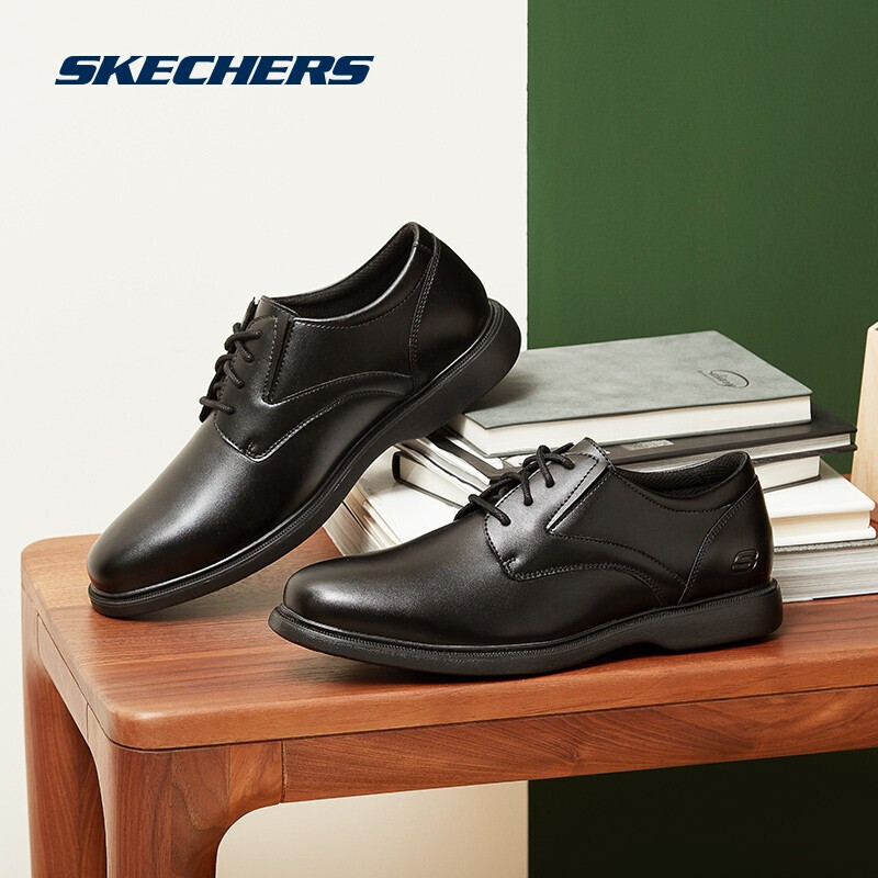 SKECHERS 斯凯奇 商务休闲鞋皮鞋男 时尚优雅德比鞋65075 黑色 41