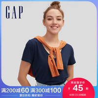 Gap女装纯棉V领短袖T恤740140 2021夏季新款女士休闲宽松纯色上衣