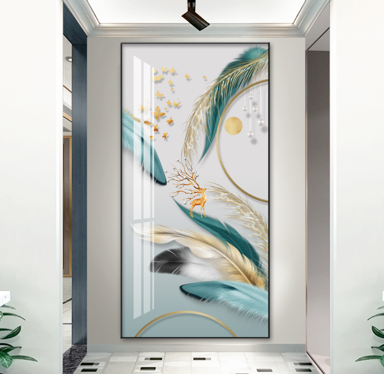 入户玄关装饰画竖版走廊尽头挂画玄幻过道背景墙壁现代轻奢晶瓷画