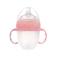 优优马骝 宽口硅胶奶瓶新生儿婴儿用 带手柄防脹氣 150ml 粉红色