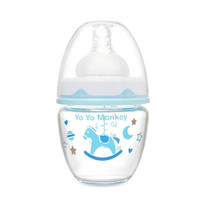 优优马骝 新生兒宽口径玻璃奶瓶防胀气宝宝婴儿奶瓶10度柔软奶嘴 蓝色
