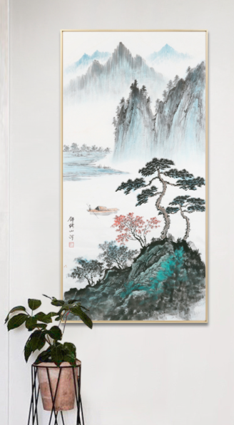 尚得堂 方群伟 新中式手绘国画《锦绣山河》带框60x120cm 宣纸 拉丝金