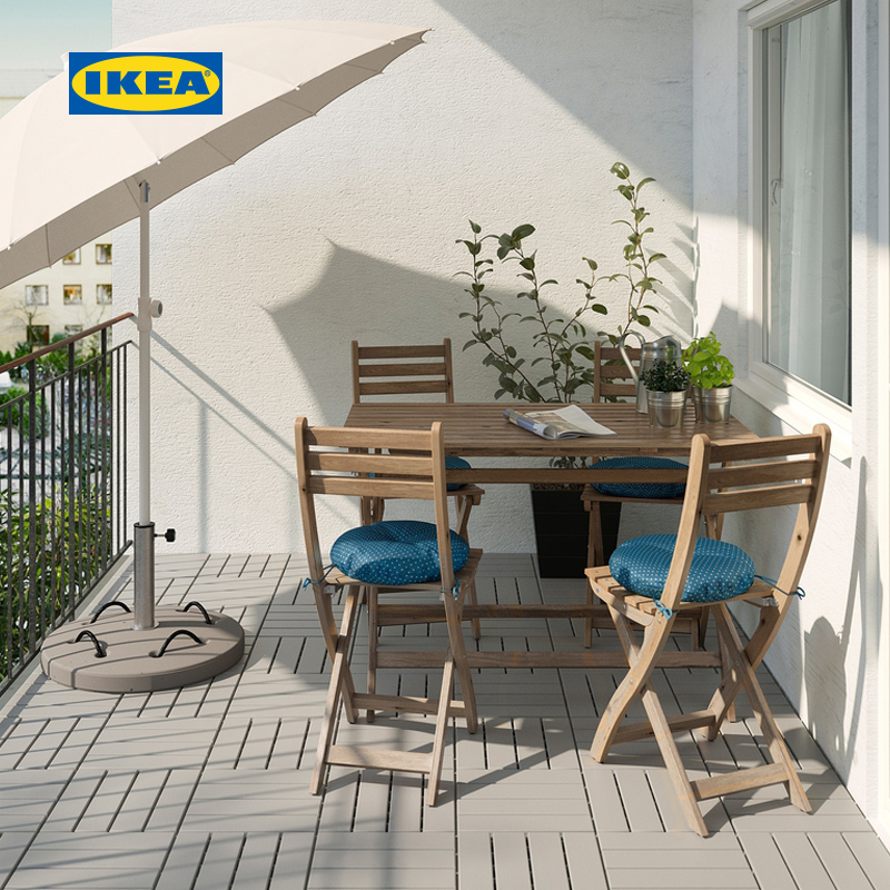 IKEA宜家ASKHOLMEN阿霍蒙桌子4椅乡村实木折叠阳台小桌椅户外桌椅