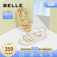 BeLLE 百麗 拼接厚底涼鞋女2021夏新商場同款牛皮革鏈條涼鞋W6M1DBL1