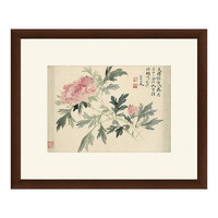 雅昌 惲壽平 花卉水墨畫《牡丹圖》59×48cm 宣紙 茶褐色