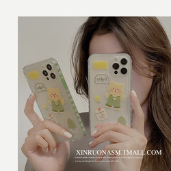 iphone 12壁纸可爱,iphone12壁纸高清可爱 imobile透明插画绿色熊适用苹果11手机壳iphone12硅胶12promax可爱x