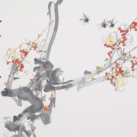 朶雲軒 赵少昂 植物花卉装饰画《蜜蜂白梅》画芯尺寸约28x35cm 宣纸 木版水印画