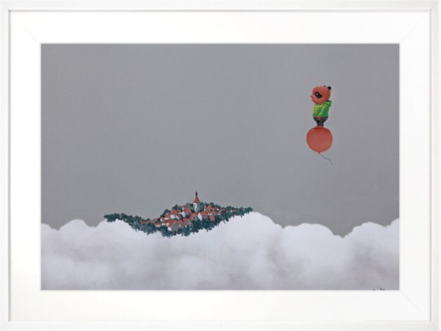 本艺术空间 陈万毅 可爱熊猫油画作品《少年壮志之逍遥游》50x40cm 进口水彩纸 白色画框