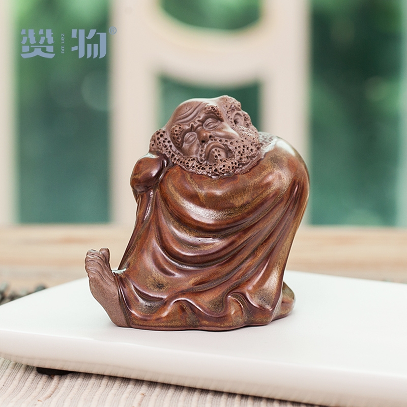赞物 睡梦罗汉茶宠摆件
