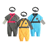 Augelute 春秋季款男童宝宝婴儿武士造型假长袖两件连体衣+发带两件套0-3岁