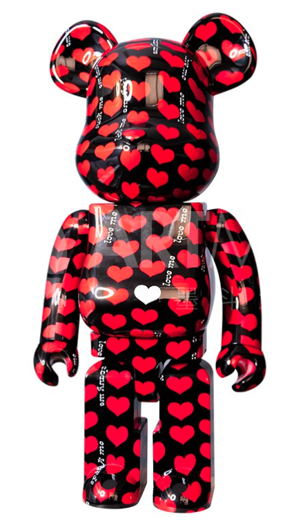 ARTMORN 墨斗鱼艺术 bearbrick black heart款1000% PVC材质 积木熊摆件 34x25x70cm