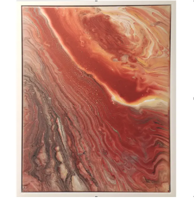ARTMORN 墨斗鱼艺术 胡岚 极简抽象画孤品《红色涟漪》42.5X52.5X3.5cm 树脂流体画 手工装裱实木画框