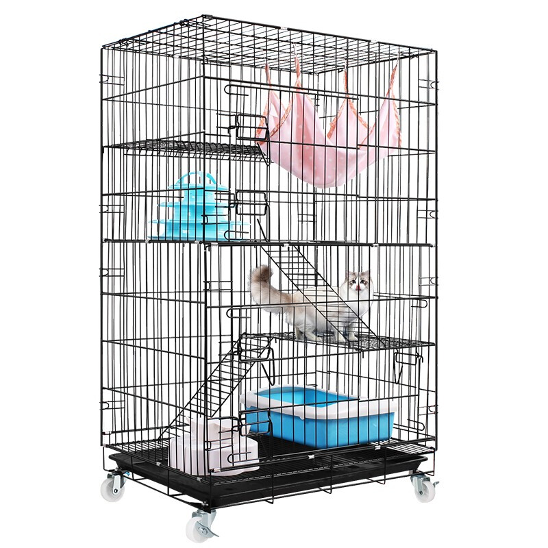 憨憨宠 猫笼 侧开门折叠猫笼子猫别墅双层三层猫舍猫窝宠物猫咪用品大号龙猫笼子 黑色 700四层