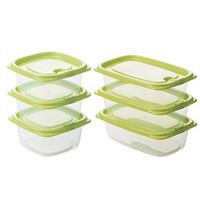 CHAHUA 茶花 帶蓋冰箱收納盒長方形食品冷凍盒 廚房收納保鮮塑料儲物盒 綠色-共6個裝