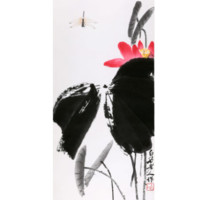 朶雲軒 齐白石 花鸟图案木版水印画《荷花蜻蜓》画芯尺寸约33x72cm 宣纸