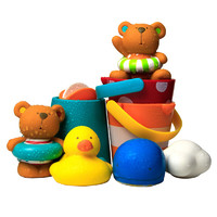 Hape 洗澡玩具泰迪和朋友们+水漏桶组合