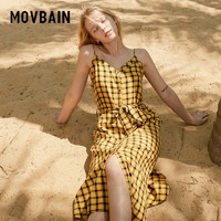 MOVBAIN 慕白女装夏季新款很仙的法国小众吊带连衣裙女黄色格子裙子