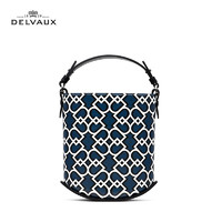 DELVAUX 21秋冬新品包包奢侈品女包女士D字母印花手提包水桶包 Pin系列迷你 蓝色