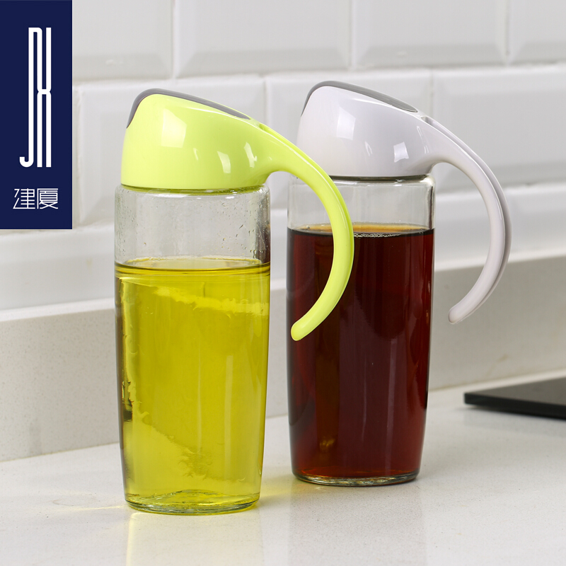 建厦 调料盒油壶 厨房调味罐油瓶盐罐调味瓶 自动翻盖玻璃油壶（绿色） 单个装