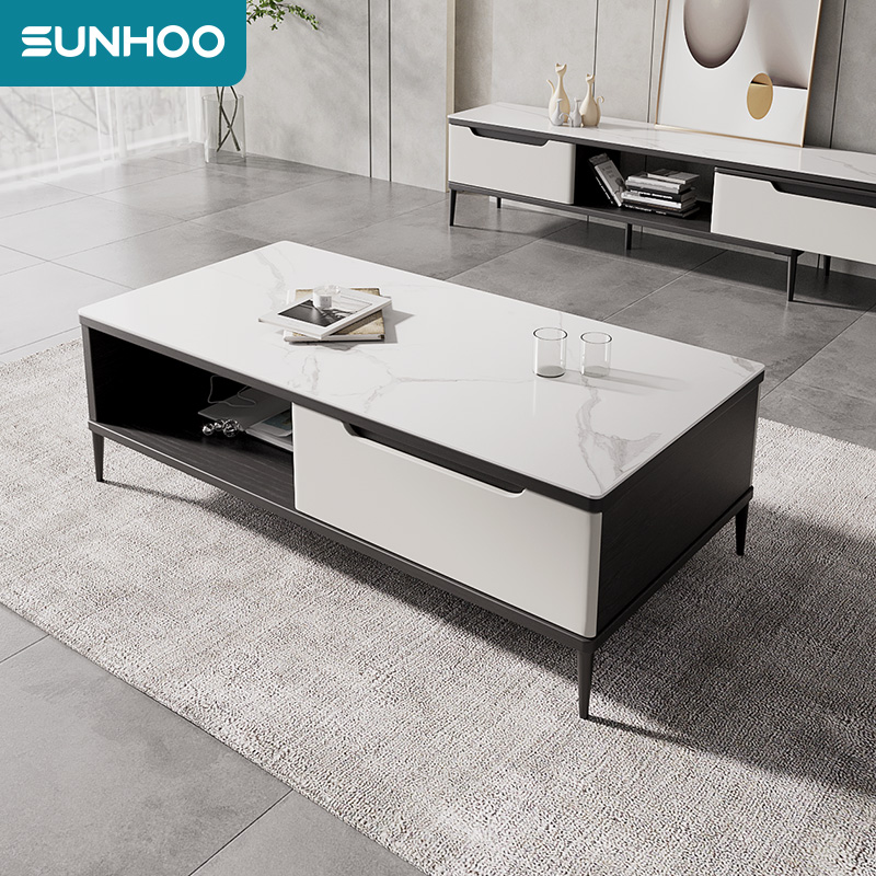 双虎 岩板茶几大理石纹客厅家用电视柜 309