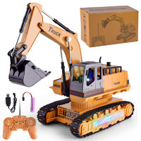 tongli 童励 儿童2.4g充电遥控8通道工程车 电动灯光自动演示挖掘机玩具 遥控挖掘机