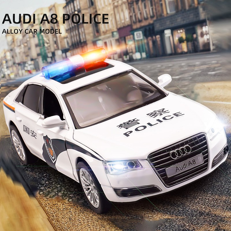 驰誉玩具车奥迪a8l警车玩具合金汽车模型1/32仿真合金车模回力小汽车